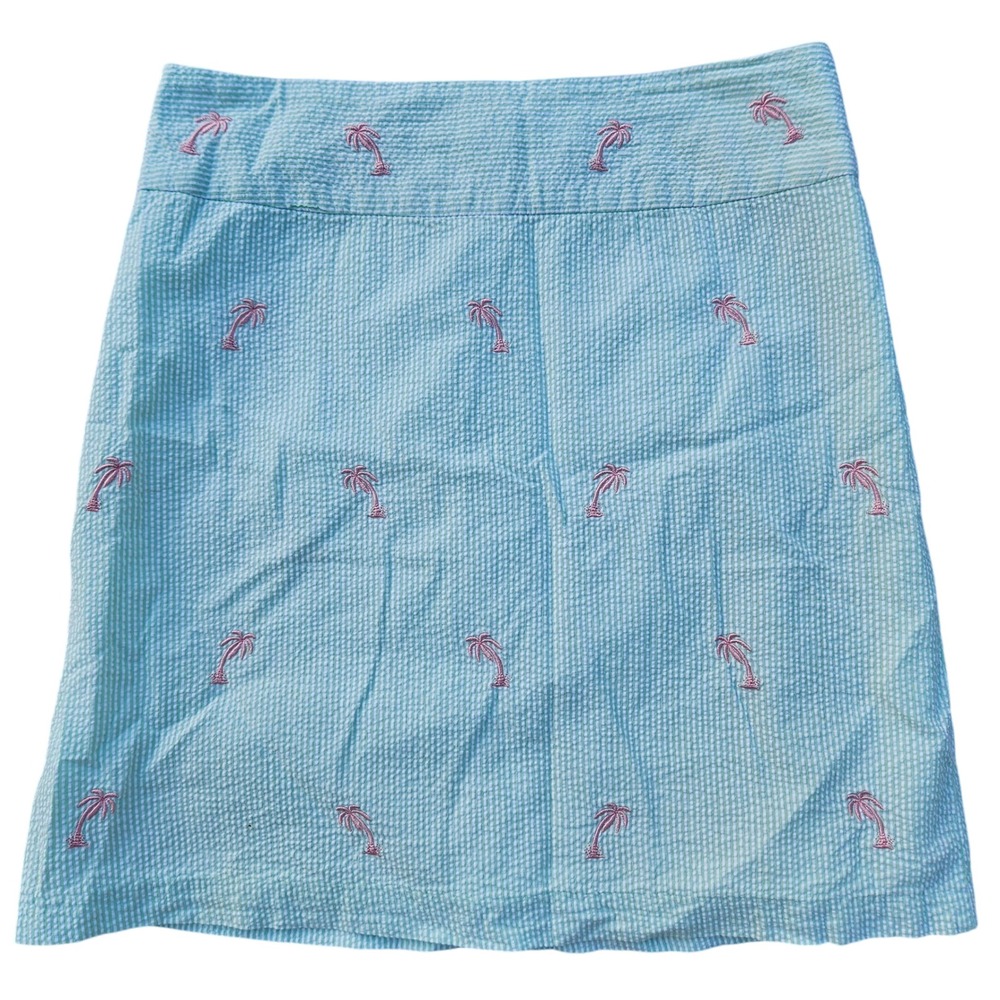 Castaway Nantucket Island Womens Green Seersucker Palm Tree Mini Skirt Size 2
